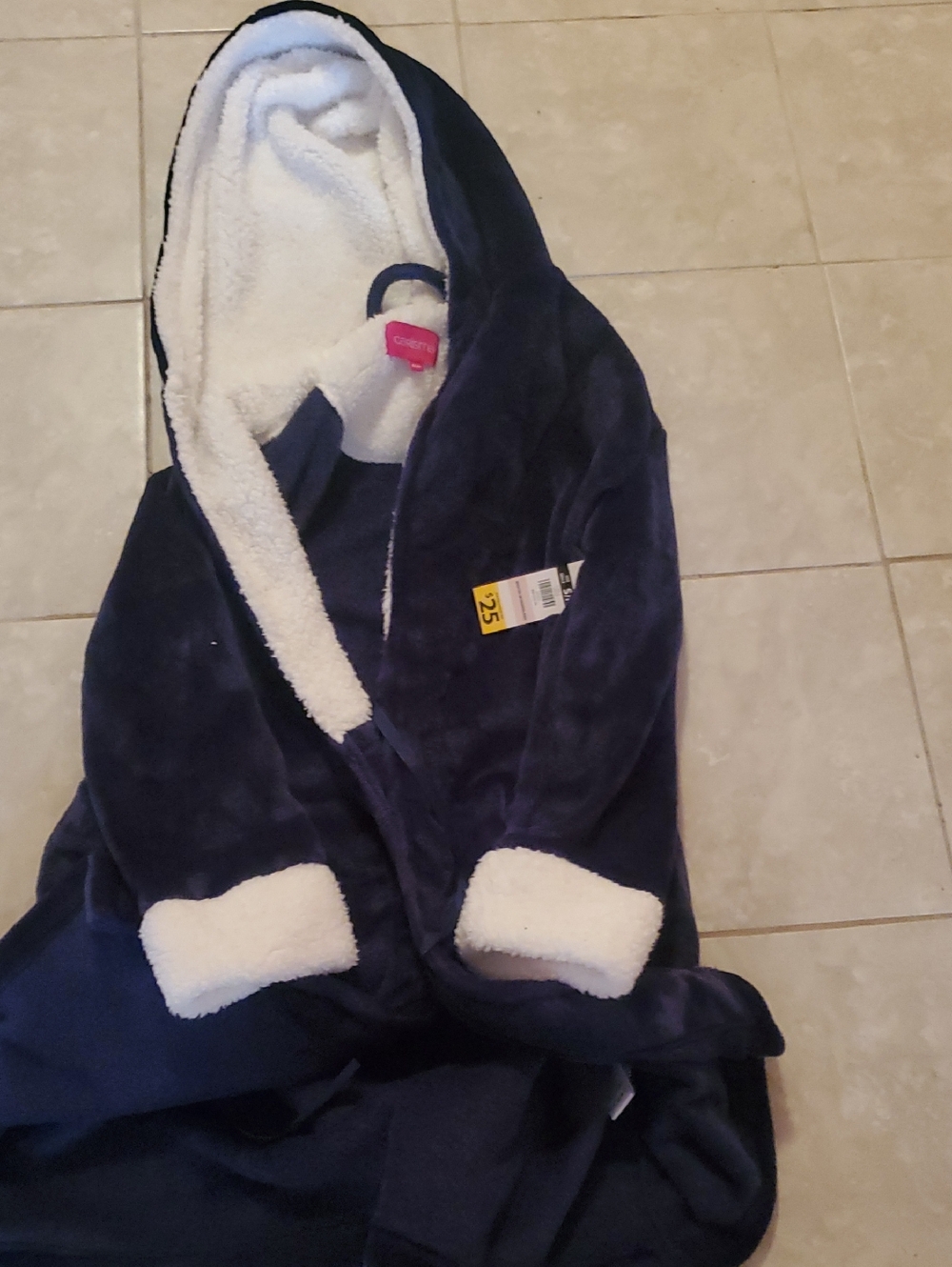Carisma Navy Hooded Plush Coat with White Sherpa Trim Giant Tiger